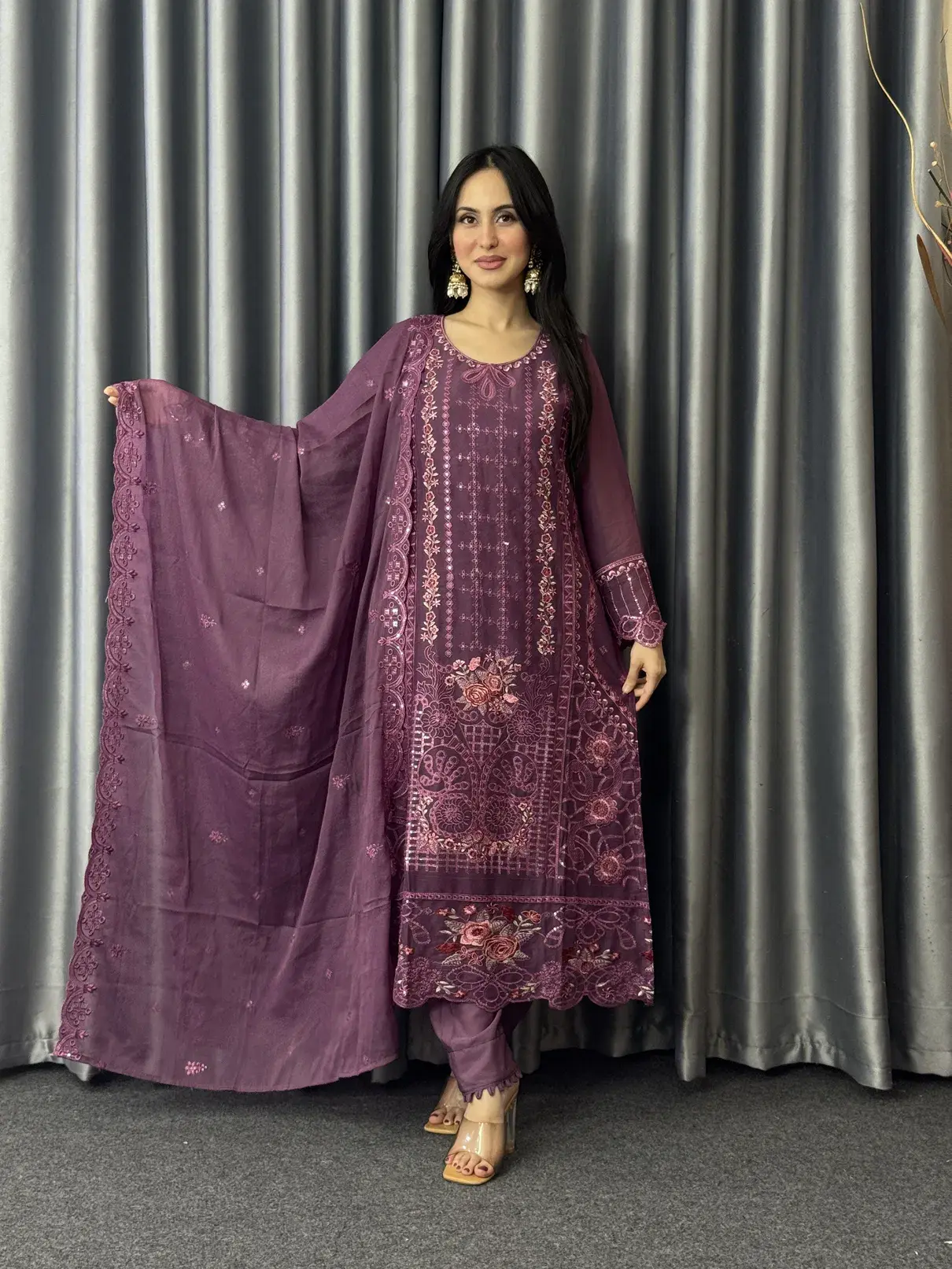 Velora Purple 4 Pcs Unstitched Dress