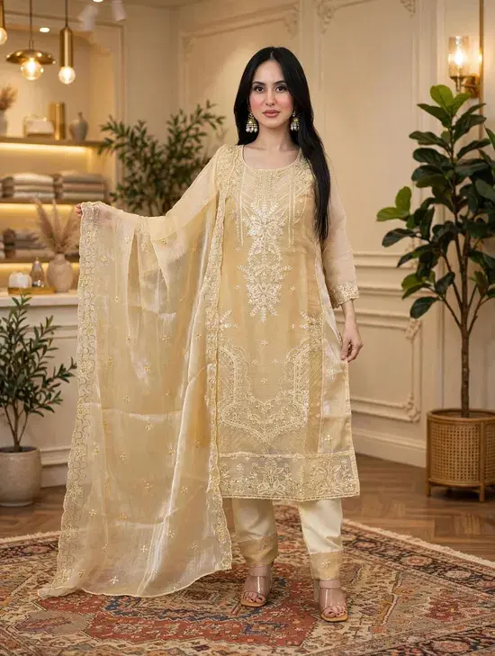 Zarin Cream 4 Pcs Unstitched Dress