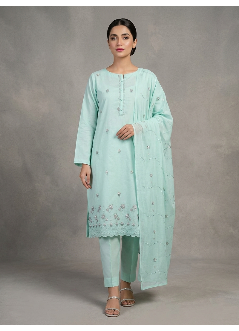 Elora Bloom - Color Seafoam Green. | Unstitched | 3 Piece